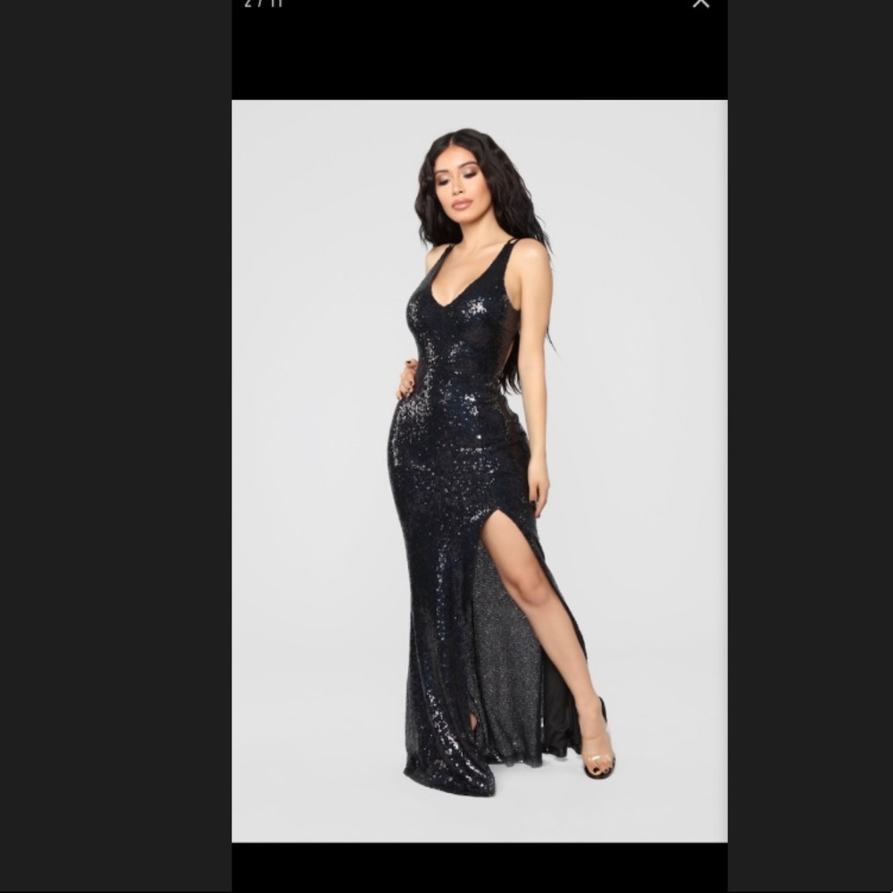 NEW- Long, black sequin gown for the holidays!